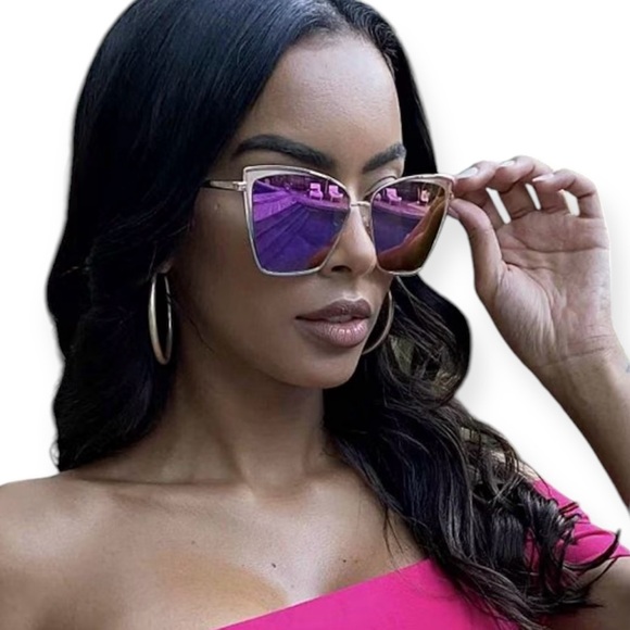 DIFF Grace Sunglasses Rose Gold Pink Iridescent Mirror Lenses Cateye NWT - Picture 2 of 10